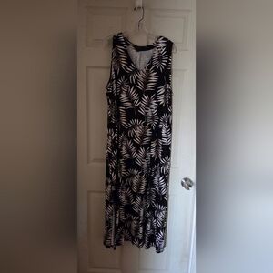 J.Jill Black and White Leaf Print Sleeveless Dress XL